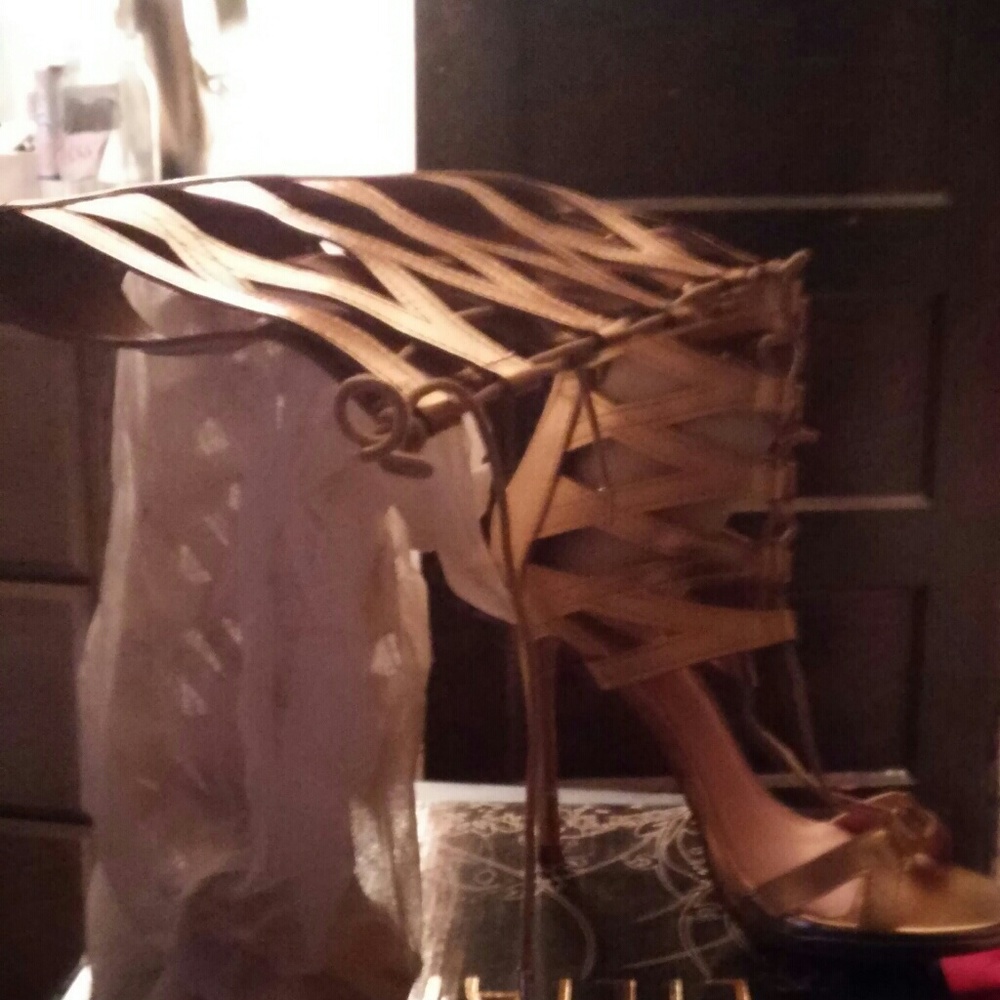 Gold tie up gladiator heels